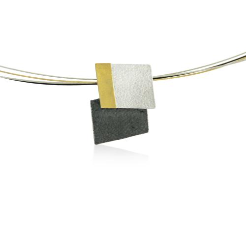 AUDAR Collier met hanger, model 1800 zilver/18krt.goud 17x21mm. (lengte:45cm.) - 20443