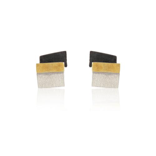 AUDAR Oorknoppen, model 1800 zilver met 18 krt.goud 10x12mm. - 20444