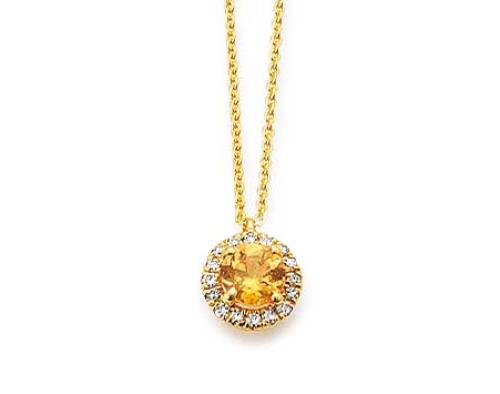 Collier, 14krt.goud incl. hanger met Spessartien en Diamant tot.0,04ct. (lengte:42cm.) - 20506