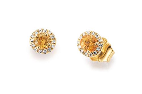 Oorknoppen, 14krt.goud met Spessartien en Diamant tot.0,04ct. (diameter:5mm.) - 20507