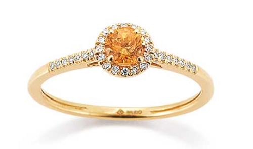 Ring, 14krt.goud met Spessartien en Diamant tot.0,08ct. (maat 54) - 20508