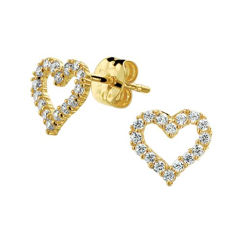 Oorknoppen, 14krt.goud met zirconia hart (8mm.) - 20531