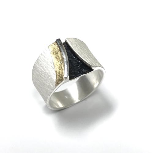 AUDAR Ring, model 1984 zilver met 18 krt goud (maat 58) - 20539