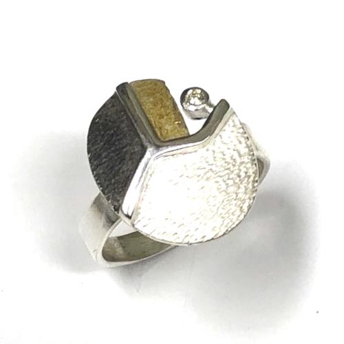 AUDAR Ring, model 1922 zilver met 18 krt goud met diamant 0,012ct (maat 58) - 20540
