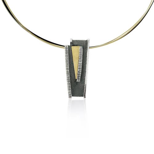 AUDAR Collier met hanger, model 1932 zilver/18krt.goud 16x40mm. (lengte:42cm.) - 20564