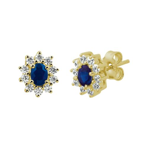 Oorknoppen, 14krt.goud met  zirconia en saffier (7x8mm.) - 20835