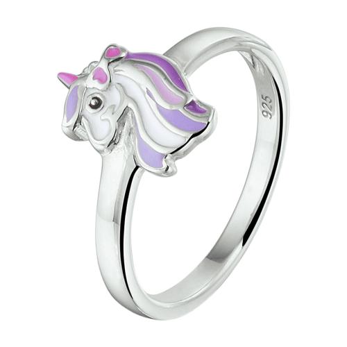 Ring, zilver eenhoorn roze/paars (maat 15) - 20876