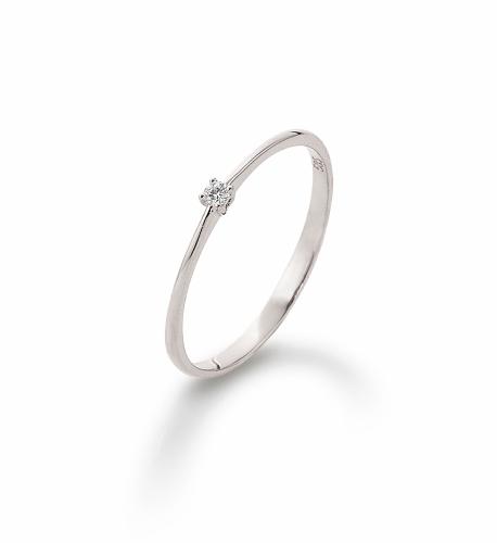 Ring, 14krt.witgoud met diamant 0,03ct. (maat 56) - 21009