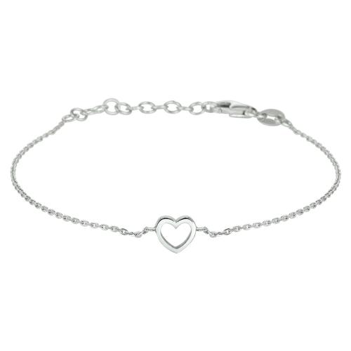 Armband, zilver gerhodineerd met hart (15-18cm) - 21054