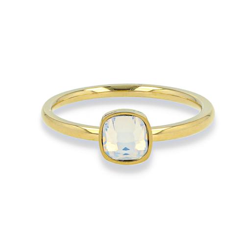 My Bendel Ring, edelstaal verguld. Met quartz steen. Wit (maat 16). - 21132