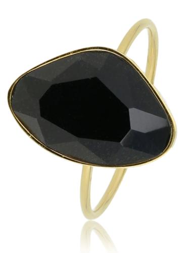 My Bendel Ring, edelstaal verguld. Met zirkonia steen, zwart (maat 16). - 21141