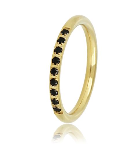 My Bendel Ring, staal verguld. Met zirkonia, Zwart  (maat 17). - 21217