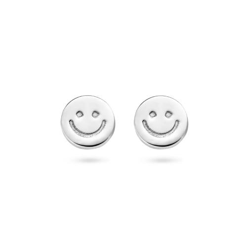Oorknopjes, zilver gerhodineerd smiley - 21228
