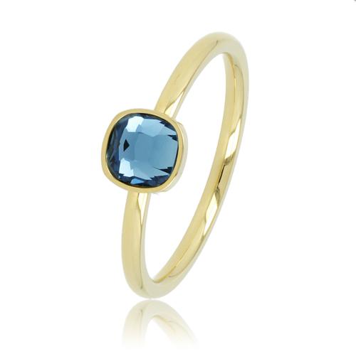 My Bendel Ring, edelstaal 14 krt verguld met blauwe glassteen - 21324