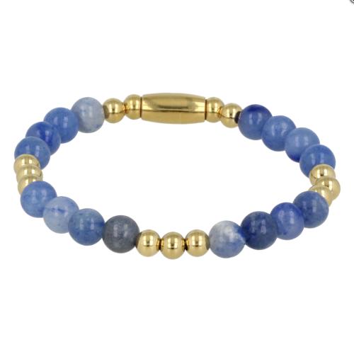 My Bendel Armband, Elastische Edelstaalvergulde Kralenarmband met Blue Aventurine Edelsteen (19cm). - 21421