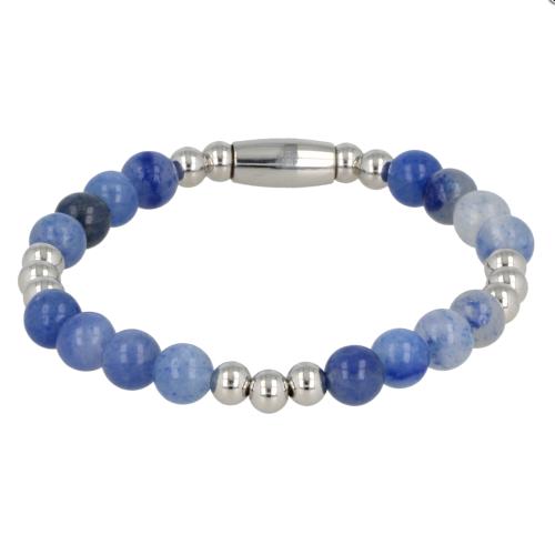 My Bendel Armband, Elastische Edelstalen Kralenarmband met Blue Aventurine Edelsteen (17cm). - 21422
