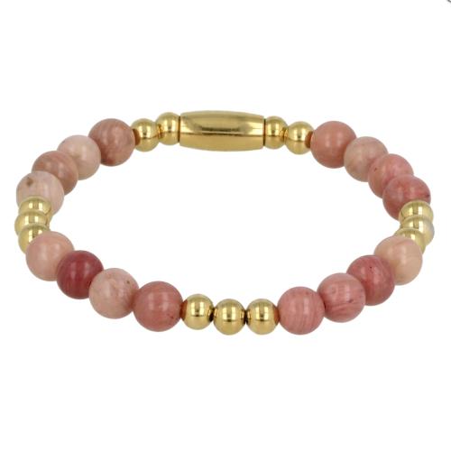 My Bendel Armband, Elastische Edelstaalvergulde Kralenarmband met Rhodeniet Edelsteen (17cm). - 21426