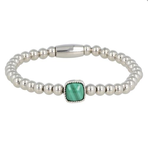 My Bendel Armband, Elastische Edelstalen armband met  Malachiet bedel (17cm). - 21465