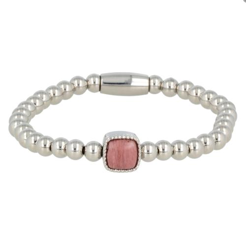 My Bendel Armband, Elastische Edelstalen armband met  Rhodeniet bedel (17cm). - 21473