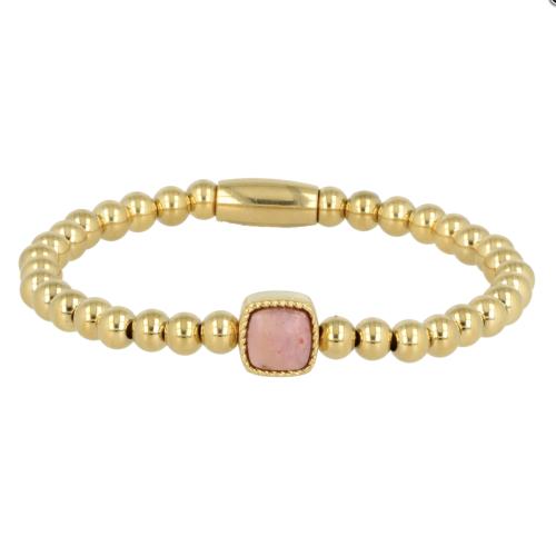 My Bendel Armband, Elastische Edelstaal-vergulde armband met  Rhodeniet bedel (19cm). - 21476