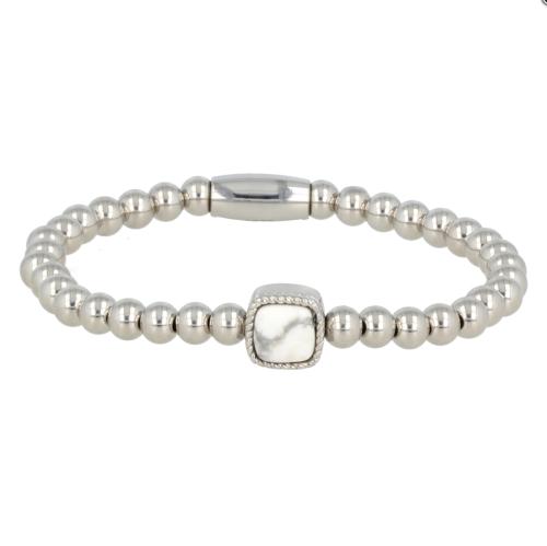 My Bendel Armband, Elastische Edelstalen armband met Howlite bedel (17cm). - 21481