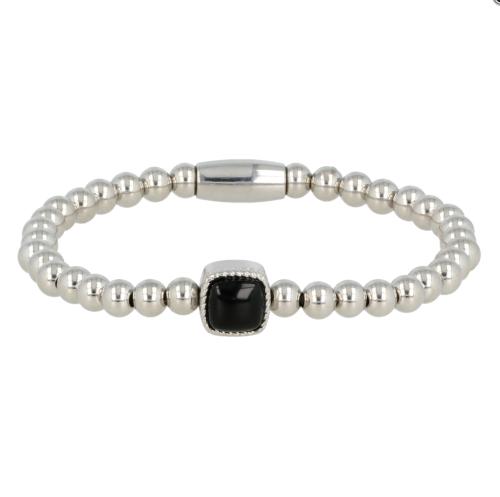 My Bendel Armband, Elastische Edelstalen armband met  Onyx bedel (19cm). - 21487