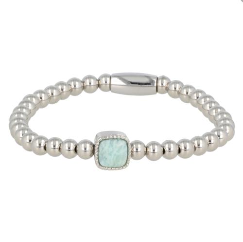 My Bendel Armband, Elastische Edelstalen armband met  Amazoniet bedel (17cm). - 21496