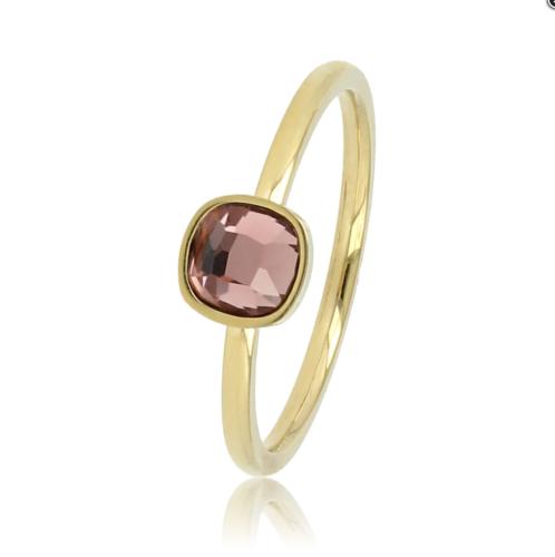 My Bendel Ring, verguld edelstaal met donkerroze glassteen - 21547