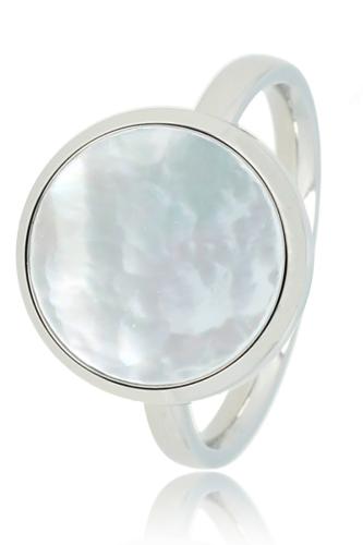 My Bendel Ring, edelstalen ring met parelmoer steen van 12mm (maat 19). - 21564