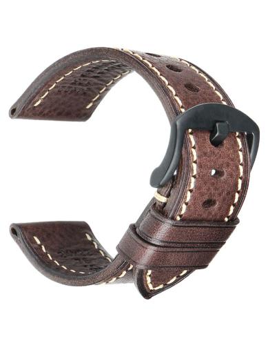 High quality Top Grain Leather Watch strap. Genuine Italian calf leatherskin watch strap. The lining and the topside are made of the same high quality leather. The watch strap has no padding and is extremely flexible. Fitted with a stainless steel, PVD bl