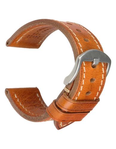 High quality Top Grain Leather Watch strap. Genuine Italian calf leatherskin watch strap. The lining and the topside are made of the same high quality leather. The watch strap has no padding and is extremely flexible. Fitted with a stainless steel, PVD bl