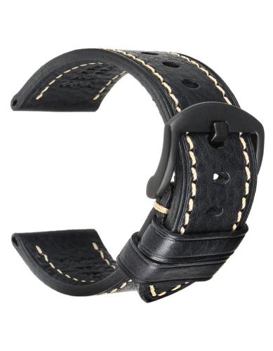 High quality Top Grain Leather Watch strap. Genuine Italian calf leatherskin watch strap. The lining and the topside are made of the same high quality leather. The watch strap has no padding and is extremely flexible. Fitted with a stainless steel, PVD bl