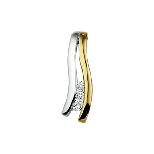 Hanger, 14krt.bicolour goud met diamant totaal 0,06ct.  (lengte: 16mm.) - 21736