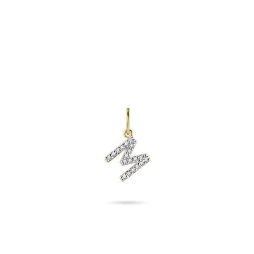 Hanger, zilver verguld met zirconia letter M - 21774