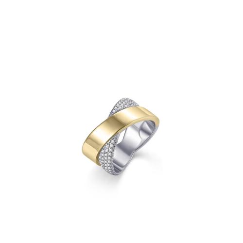Ring, zilver/verguld met zirconia (maat58) - 21777
