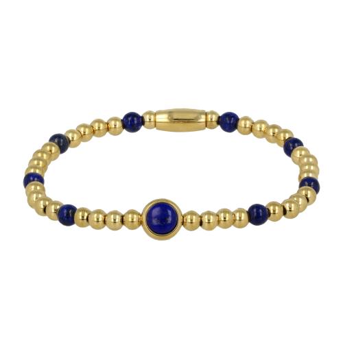 My Bendel Armband, Elastisch Edelstaal-verguld met Lapis Lazuli - 21878