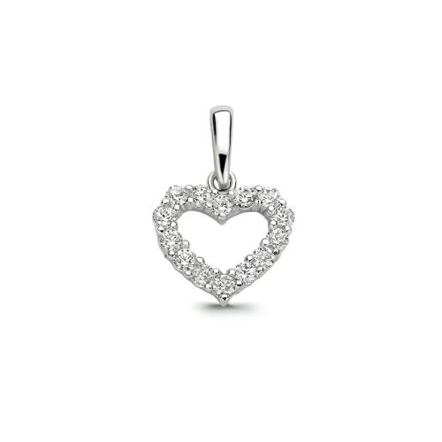 HC Hanger, 14krt.witgoud hart met zirconia (9x8mm.) - 21904