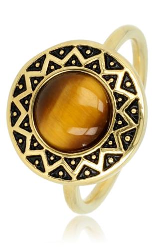 My Bendel Ring, edelstaal verguld. Met echte Tijgeroog edelsteen (maat 17). - 21909