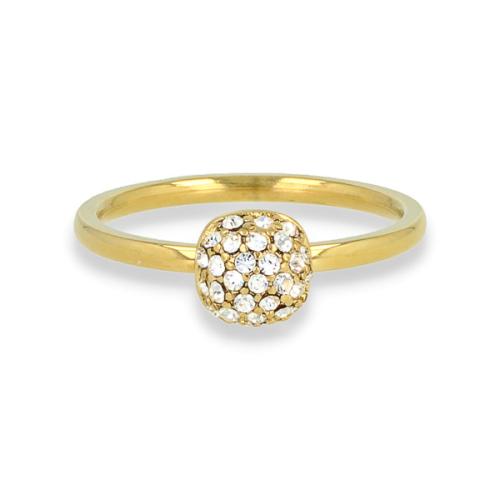 My Bendel Ring, edelstaal verguld. Met zirkonia steentjes, wit (maat 16). - 22019