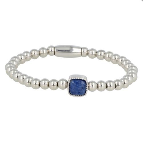 My Bendel Armband, Elastische Edelstalen armband met  Blue Aventurine bedel (17cm). - 22021
