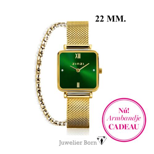 Zinzi  Dameshorloge, model Square Mini Gold groen ZIW1735 (22mm) - 22034