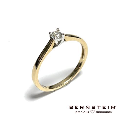 Bernstein Ring, 14krt.bicolour met 0,12ct.diamant ( maat 17,5) - 22134