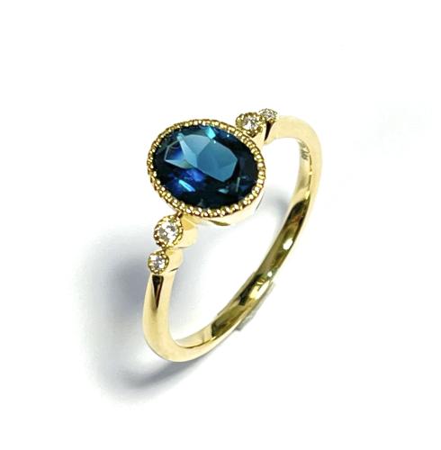 Eclat Ring, 14krt.goud met 0,03ct.diamant en London Blue Topaas (maat 17,5) - 22180