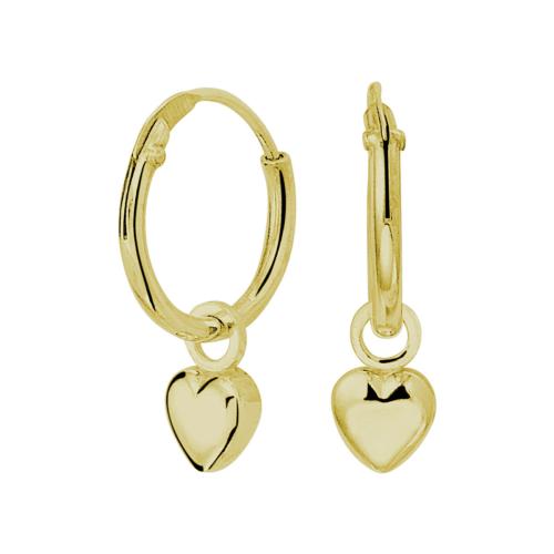 HC Oorringen, zilver geelverguld met hangend hartje (12x1,5mm.) - 22349