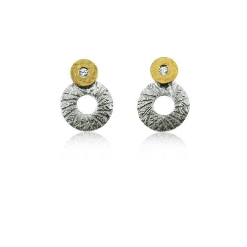 AUDAR Oorknoppen, model 1758D zilver/18 krt.goud met 0,01ct.diamant  (lengte:13,5mm.) - 22366