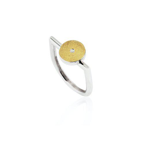 AUDAR Ring, model 1826 zilver met 18 krt goud met 0,01ct. diamant (maat 56) - 22371