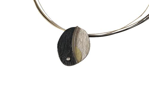 AUDAR Collier met hanger, model 1952 zilver met 18 krt.goud (lengte:43cm.) - 22375
