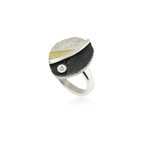 AUDAR Ring, model 1952 zilver met 18 krt.goud en 0,01ct.diamant (maat 55) - 22378