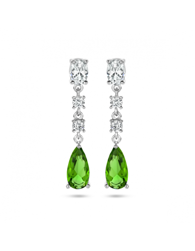 Oorhangers, zilver gerhodineerd met wit en groen zirkonia (3cm.) - 22434