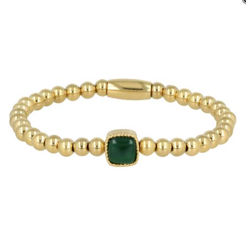 My Bendel Armband, Elastische Edelstaal-vergulde armband met  Agaat bedel. - 22511